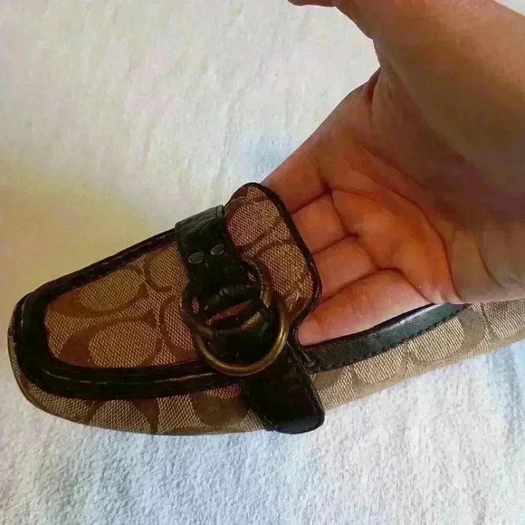 Coach Brown Leather Loafer Shoes Size 6.5 Avril Signature Logo Driving Monogram - Picture 8 of 9